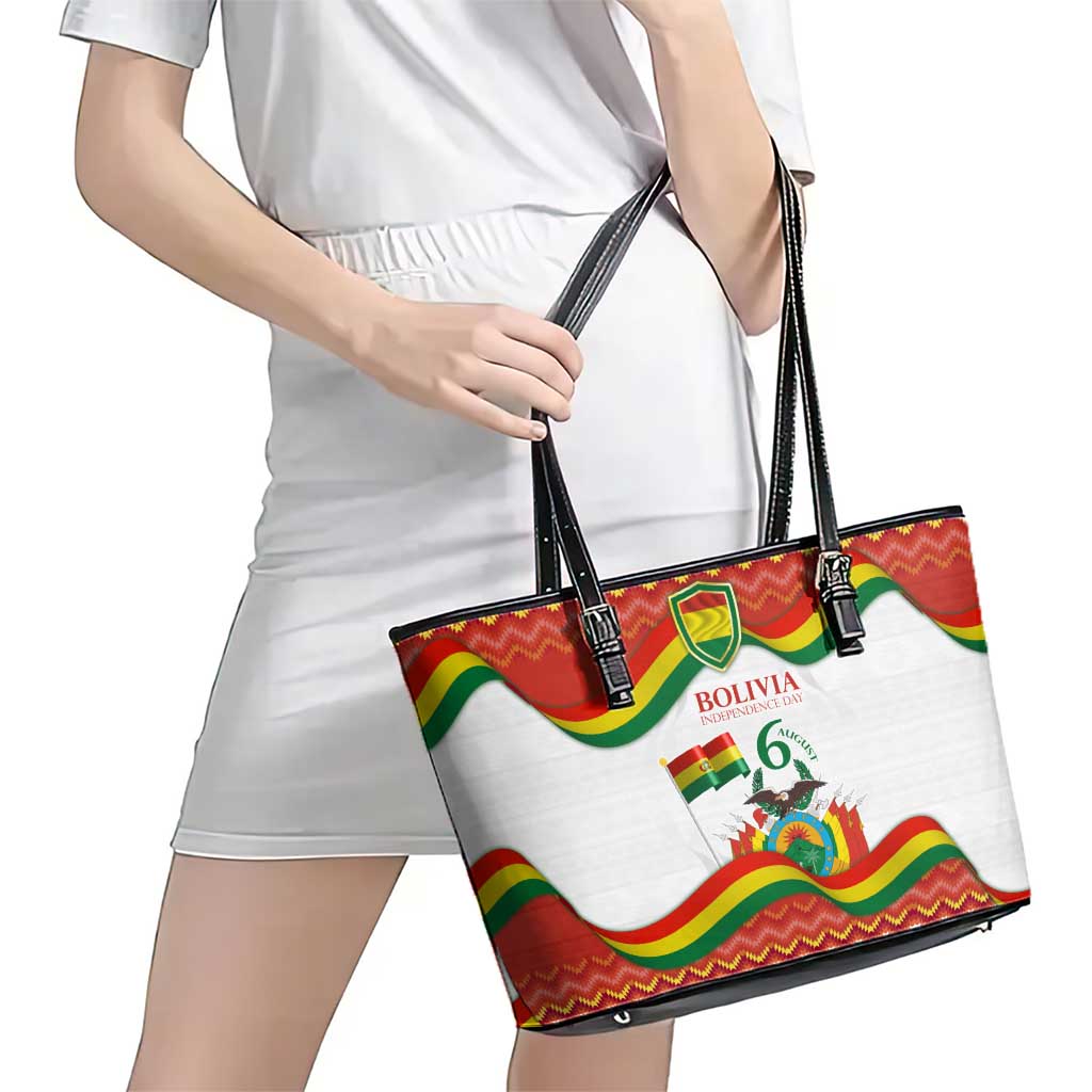 Bolivia Independence Day Leather Tote Bag with Flag Colors and August 6 Celebration Design