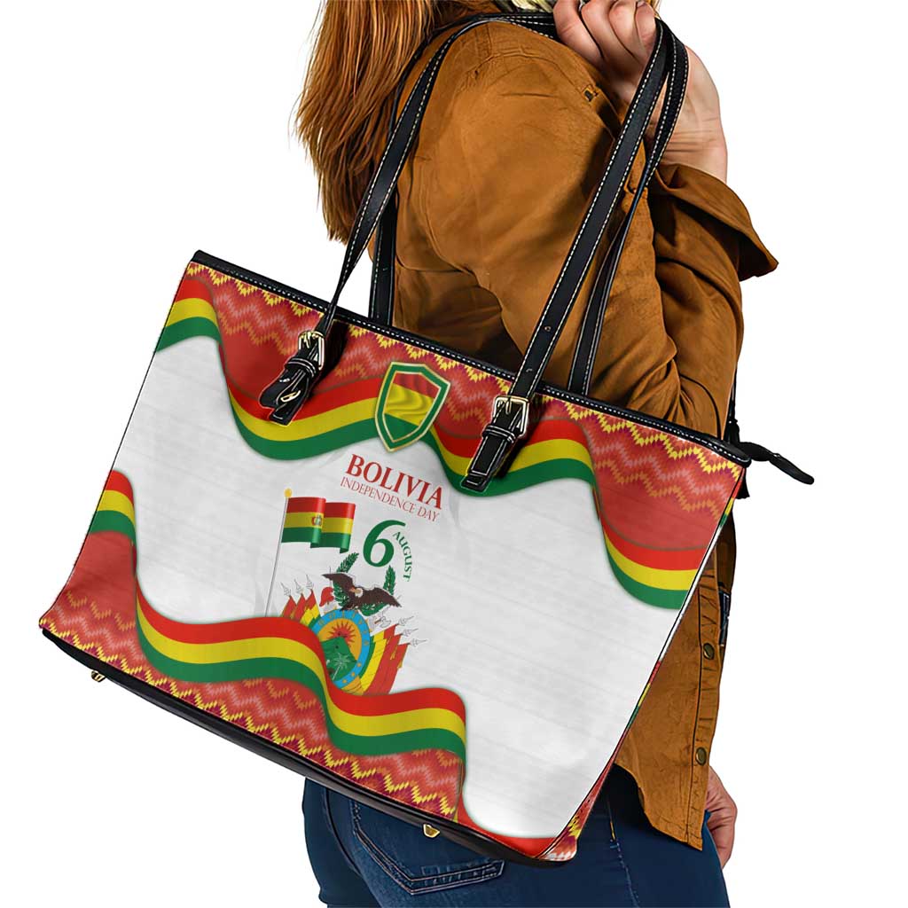 Bolivia Independence Day Leather Tote Bag with Flag Colors and August 6 Celebration Design