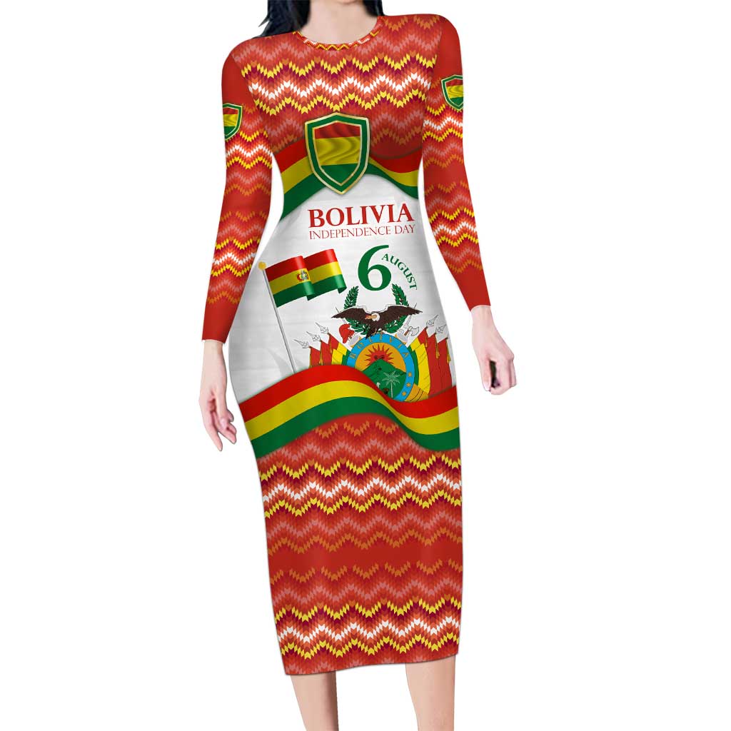 Bolivia Independence Day Long Sleeve Bodycon Dress with Flag Colors and August 6 Celebration Design