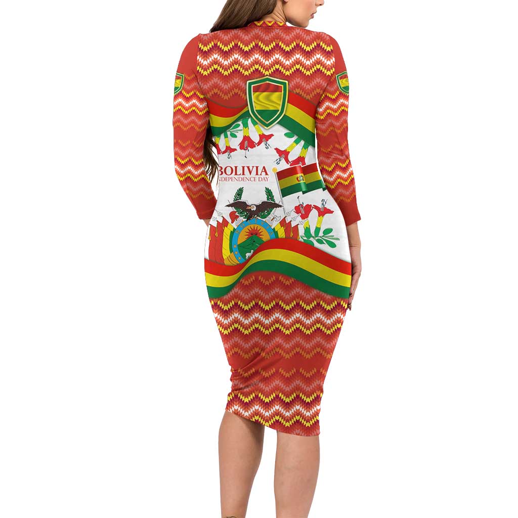 Bolivia Independence Day Long Sleeve Bodycon Dress with Flag Colors and August 6 Celebration Design