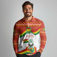 Bolivia Independence Day Long Sleeve Polo Shirt with Flag Colors and August 6 Celebration Design