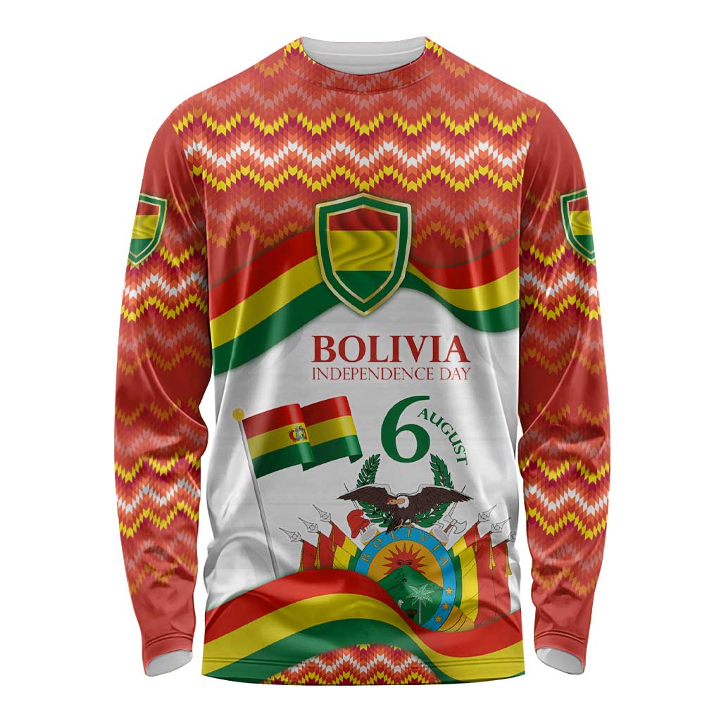 Bolivia Independence Day Long Sleeve Shirt with Flag Colors and August 6 Celebration Design