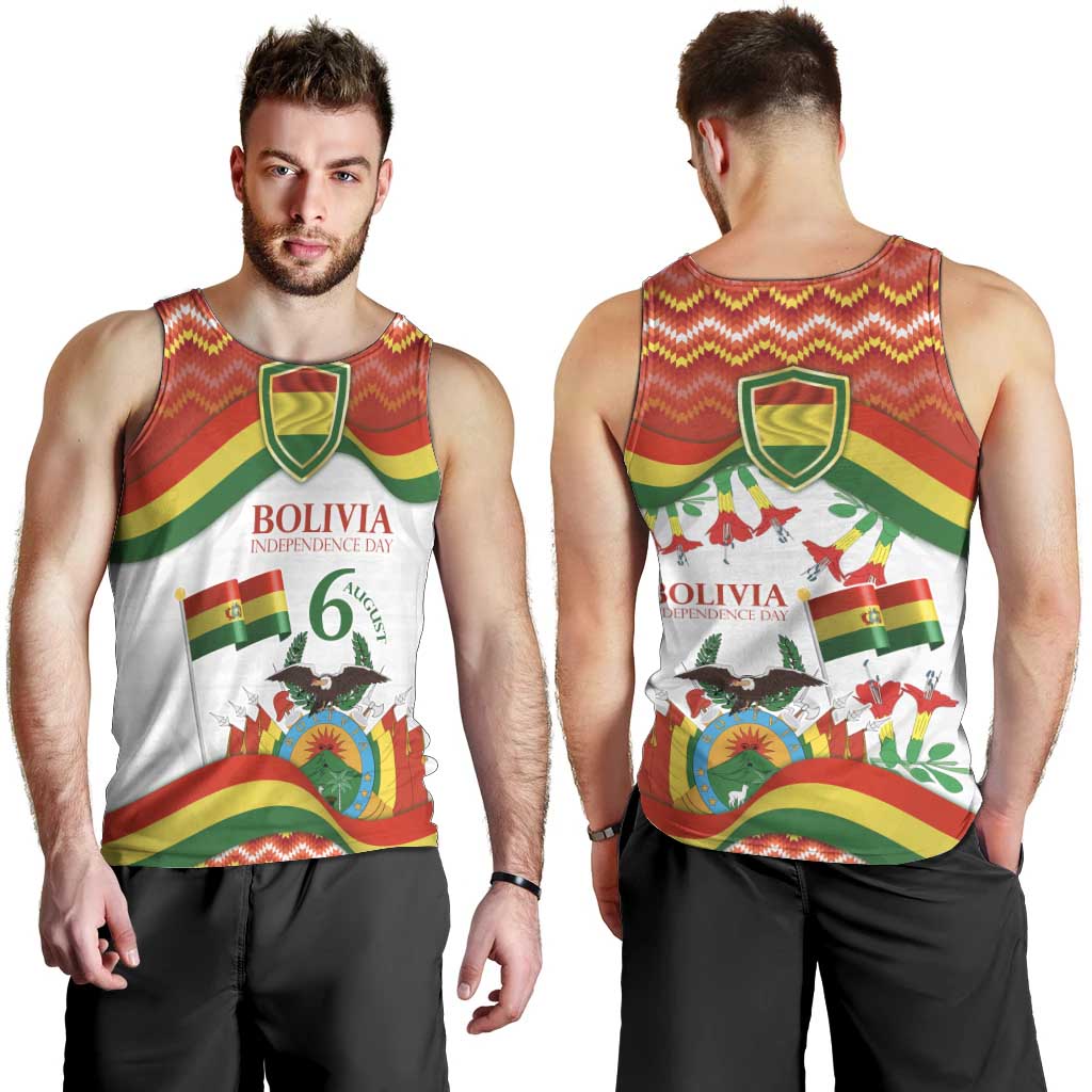 Bolivia Independence Day Men Tank Top with Flag Colors and August 6 Celebration Design