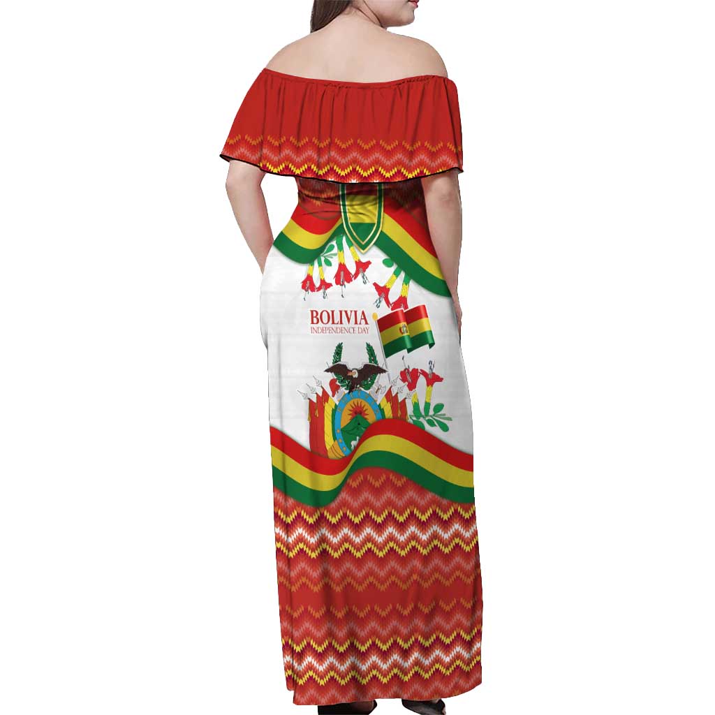 Bolivia Independence Day Off Shoulder Maxi Dress with Flag Colors and August 6 Celebration Design