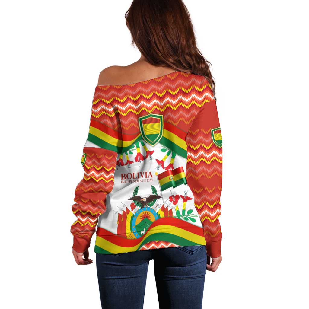 Bolivia Independence Day Off Shoulder Sweater with Flag Colors and August 6 Celebration Design