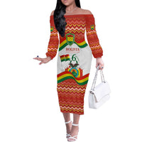 Bolivia Independence Day Off The Shoulder Long Sleeve Dress with Flag Colors and August 6 Celebration Design
