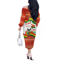 Bolivia Independence Day Off The Shoulder Long Sleeve Dress with Flag Colors and August 6 Celebration Design