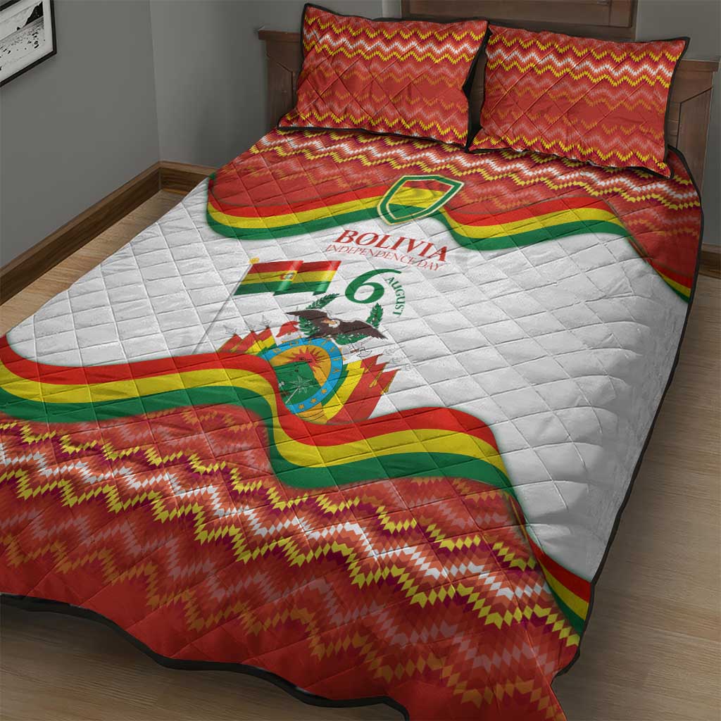 Bolivia Independence Day Quilt Bed Set with Flag Colors and August 6 Celebration Design