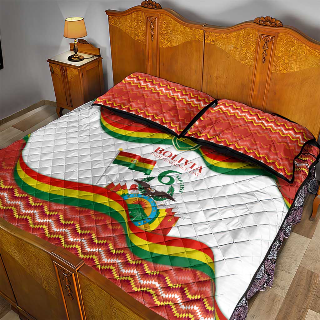 Bolivia Independence Day Quilt Bed Set with Flag Colors and August 6 Celebration Design