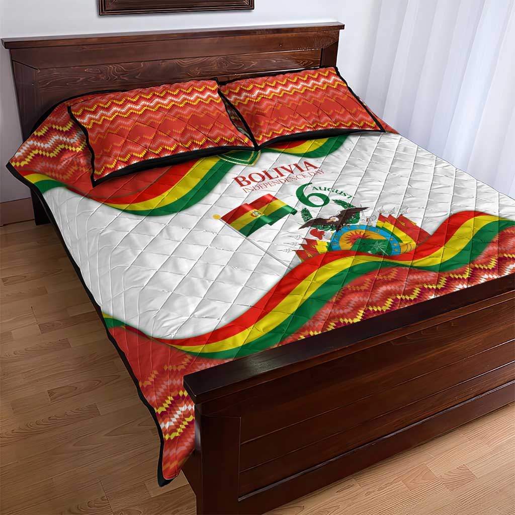 Bolivia Independence Day Quilt Bed Set with Flag Colors and August 6 Celebration Design