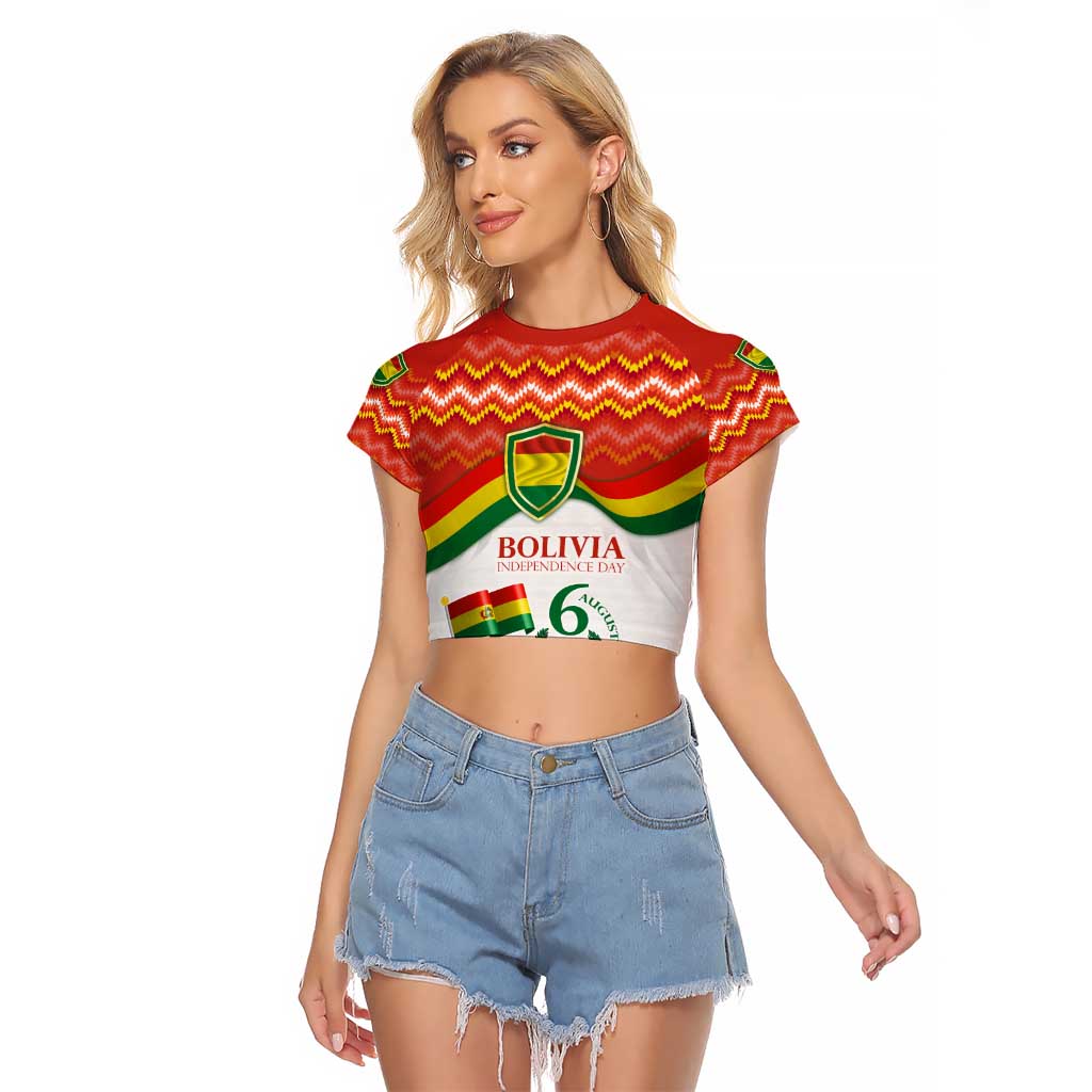 Bolivia Independence Day Raglan Cropped T Shirt with Flag Colors and August 6 Celebration Design