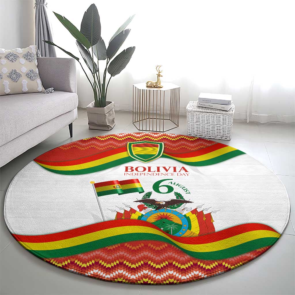 Bolivia Independence Day Round Carpet with Flag Colors and August 6 Celebration Design