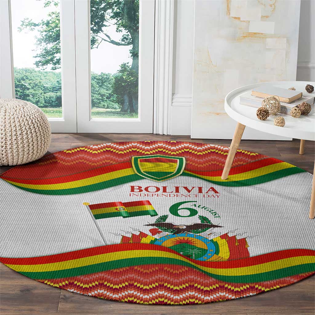 Bolivia Independence Day Round Carpet with Flag Colors and August 6 Celebration Design