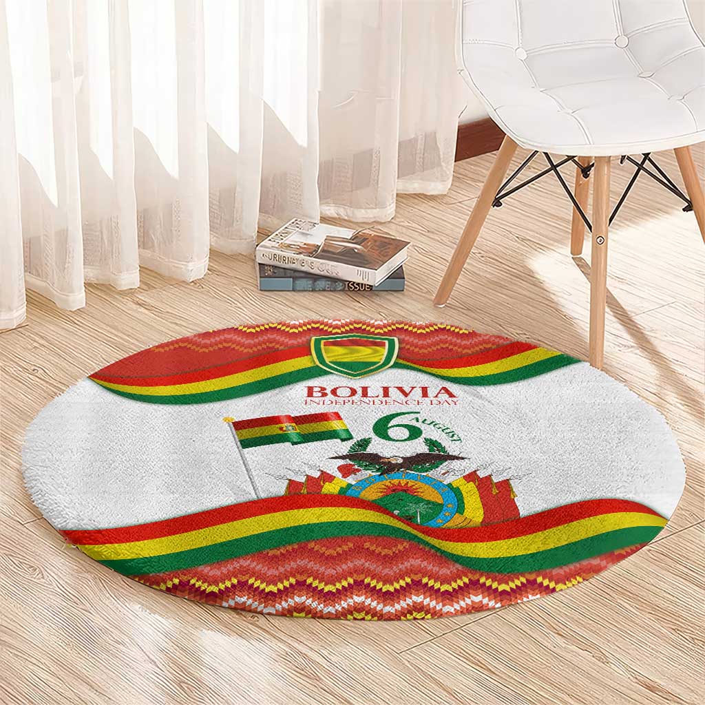 Bolivia Independence Day Round Carpet with Flag Colors and August 6 Celebration Design
