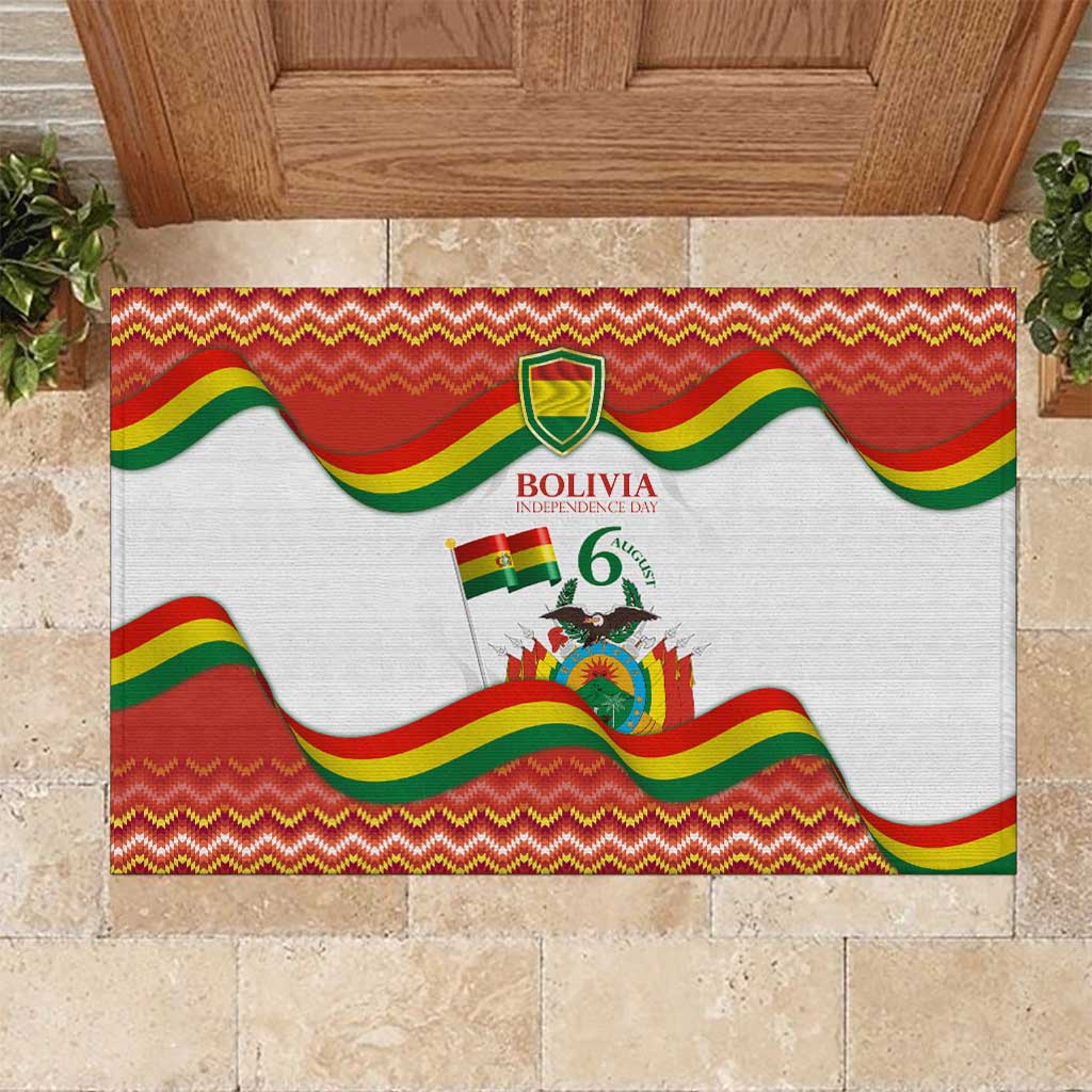 Bolivia Independence Day Rubber Doormat with Flag Colors and August 6 Celebration Design