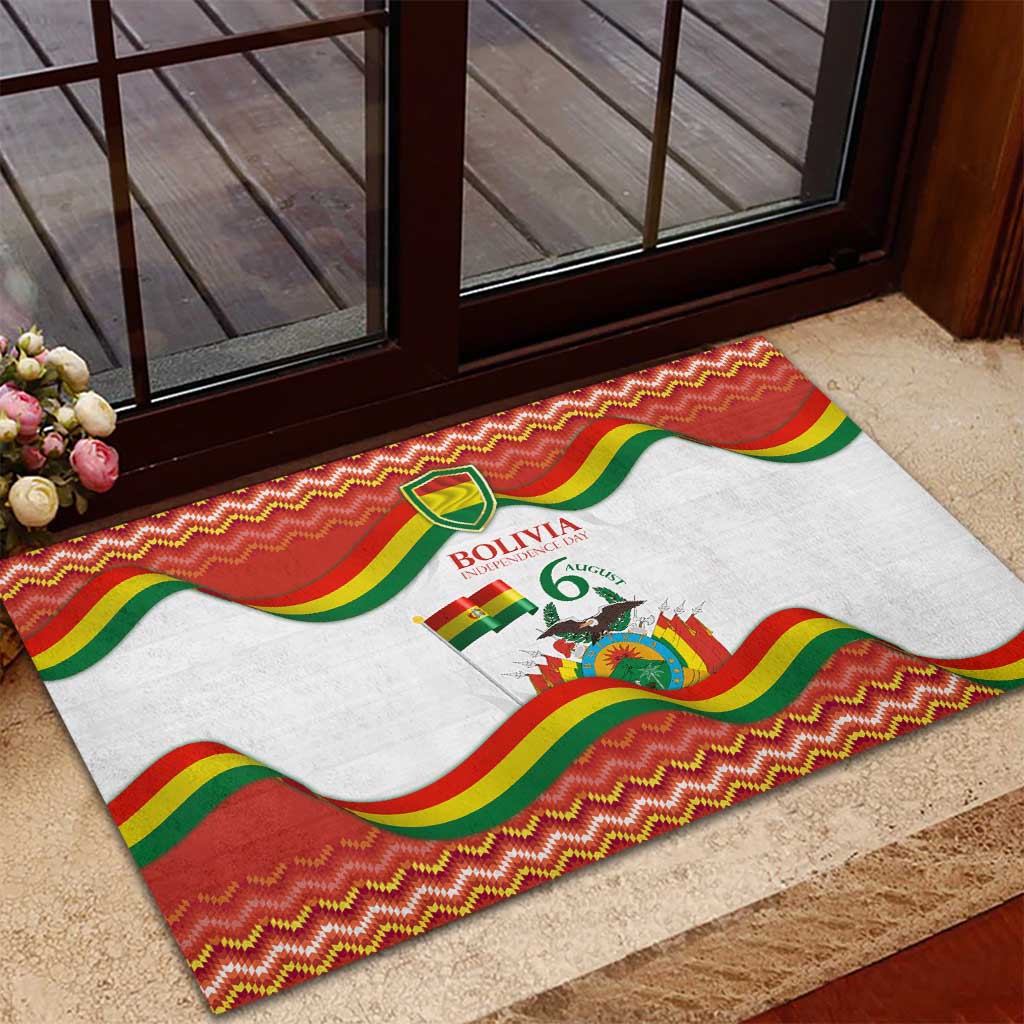 Bolivia Independence Day Rubber Doormat with Flag Colors and August 6 Celebration Design