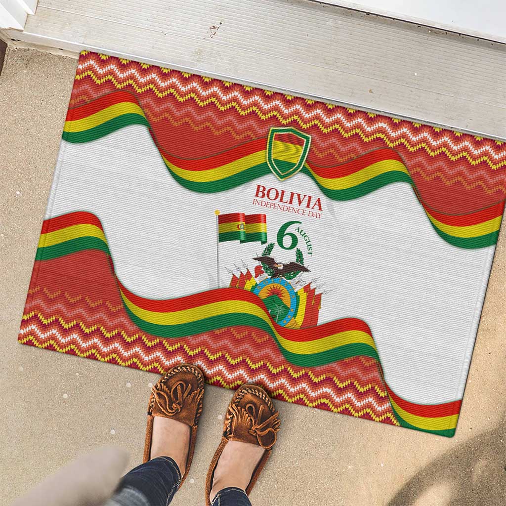 Bolivia Independence Day Rubber Doormat with Flag Colors and August 6 Celebration Design