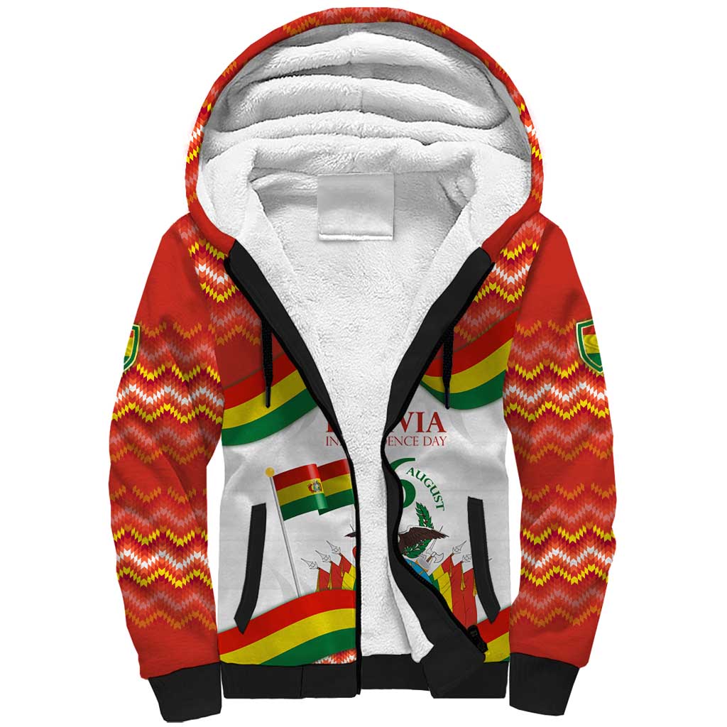 Bolivia Independence Day Sherpa Hoodie with Flag Colors and August 6 Celebration Design