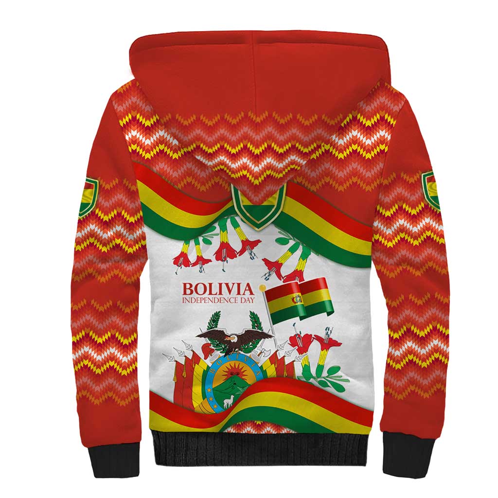 Bolivia Independence Day Sherpa Hoodie with Flag Colors and August 6 Celebration Design