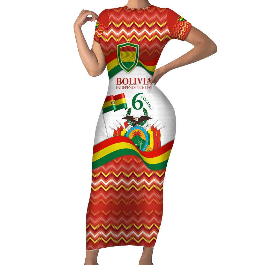 Bolivia Independence Day Short Sleeve Bodycon Dress with Flag Colors and August 6 Celebration Design