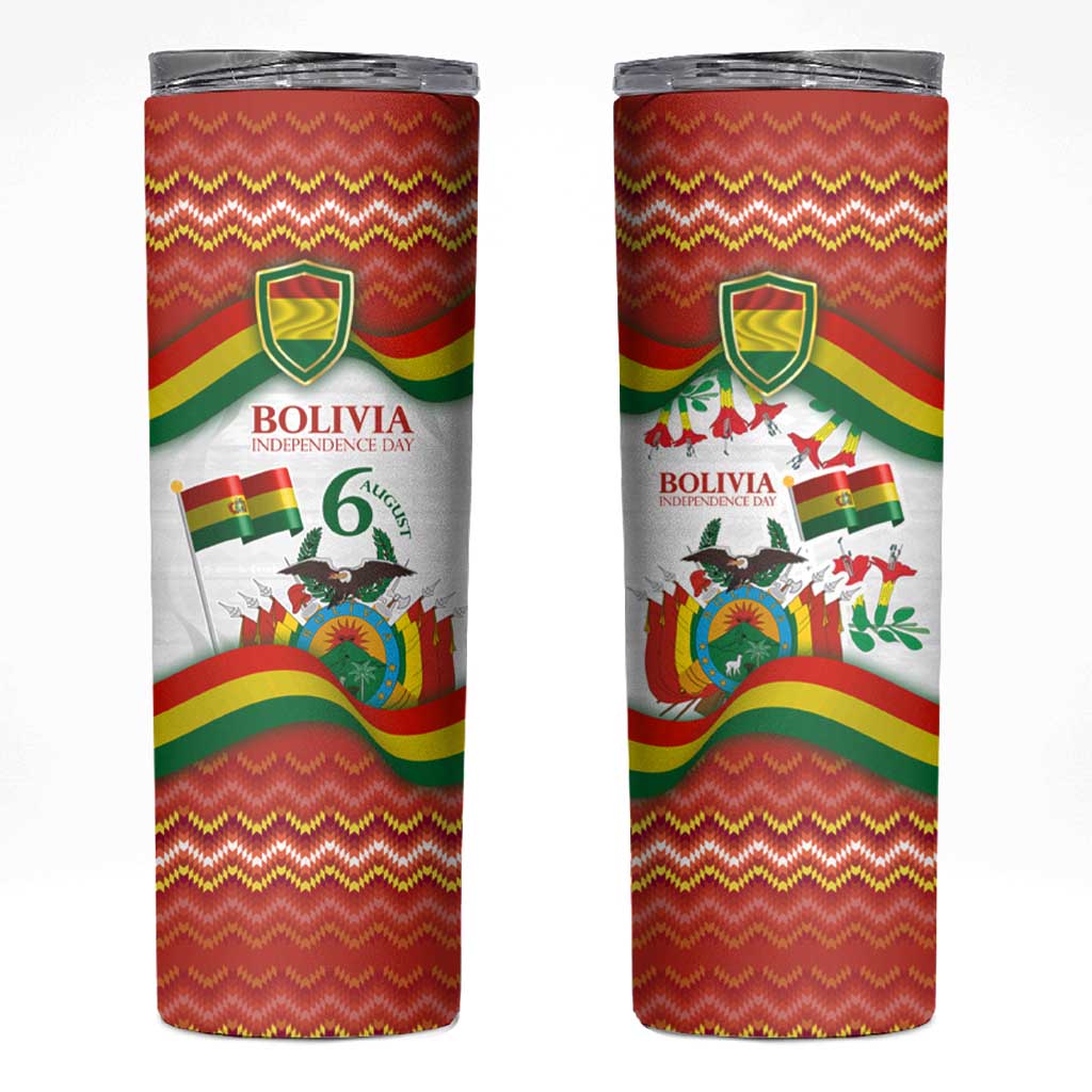 Bolivia Independence Day Skinny Tumbler with Flag Colors and August 6 Celebration Design
