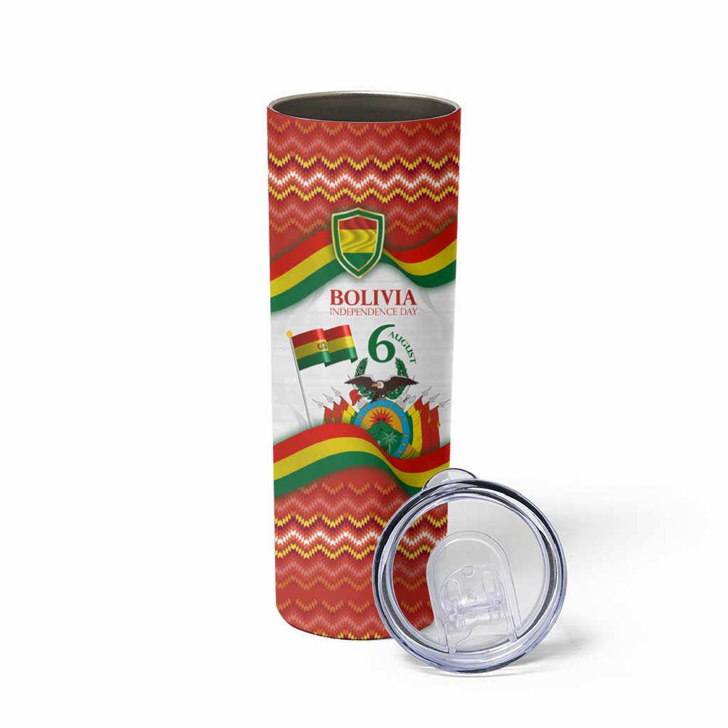 Bolivia Independence Day Skinny Tumbler with Flag Colors and August 6 Celebration Design