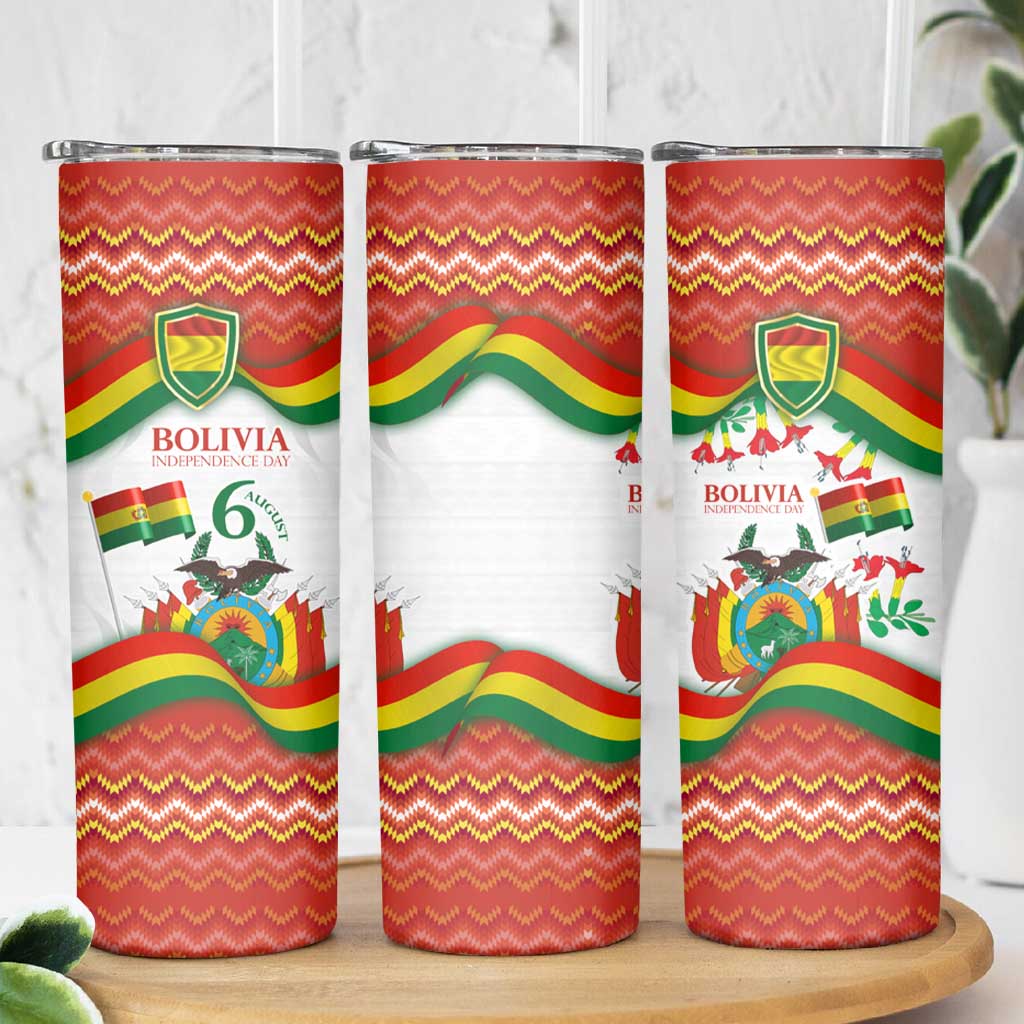 Bolivia Independence Day Skinny Tumbler with Flag Colors and August 6 Celebration Design