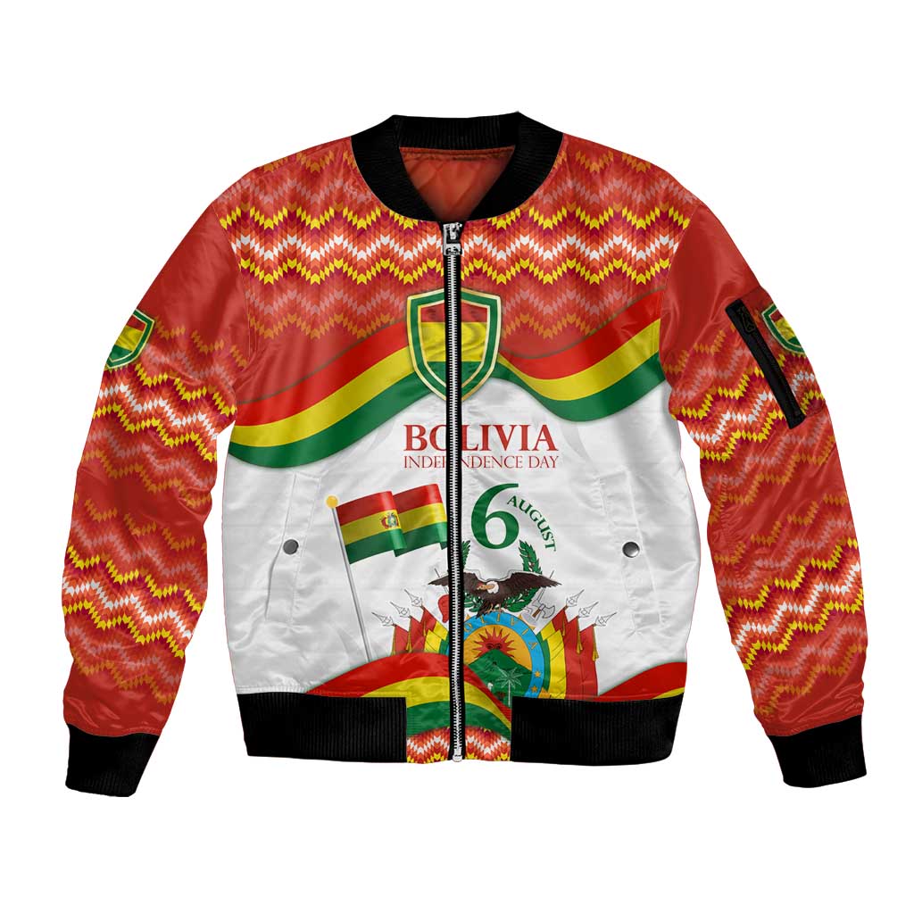 Bolivia Independence Day Sleeve Zip Bomber Jacket with Flag Colors and August 6 Celebration Design