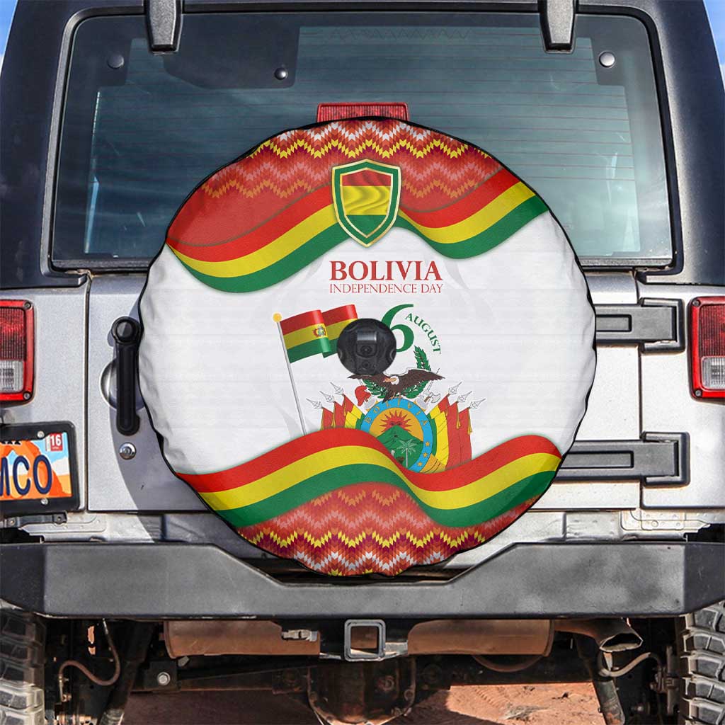 Bolivia Independence Day Spare Tire Cover with Flag Colors and August 6 Celebration Design