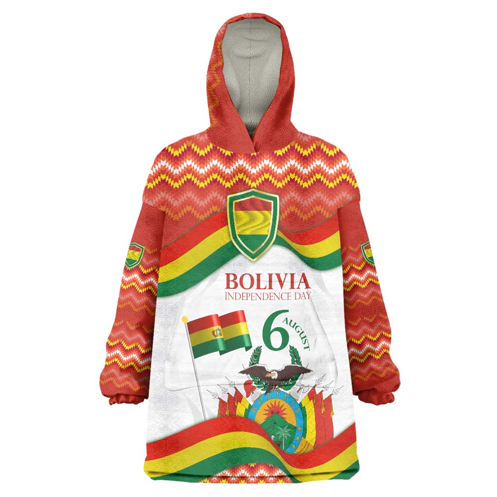 Bolivia Independence Day Wearable Blanket Hoodie with Flag Colors and August 6 Celebration Design