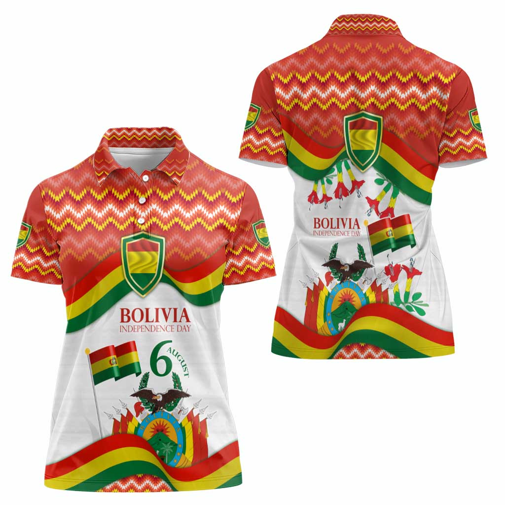Bolivia Independence Day Women Polo Shirt with Flag Colors and August 6 Celebration Design