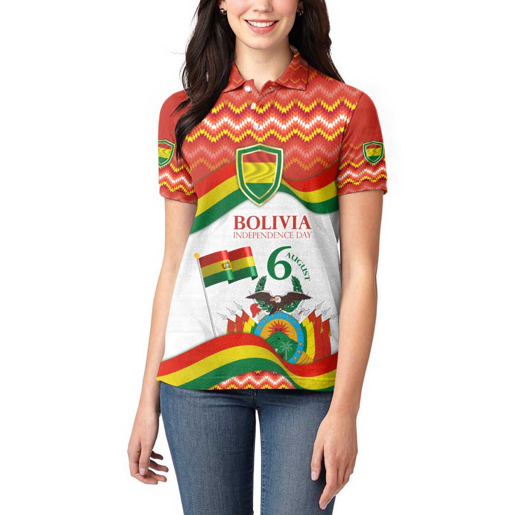 Bolivia Independence Day Women Polo Shirt with Flag Colors and August 6 Celebration Design