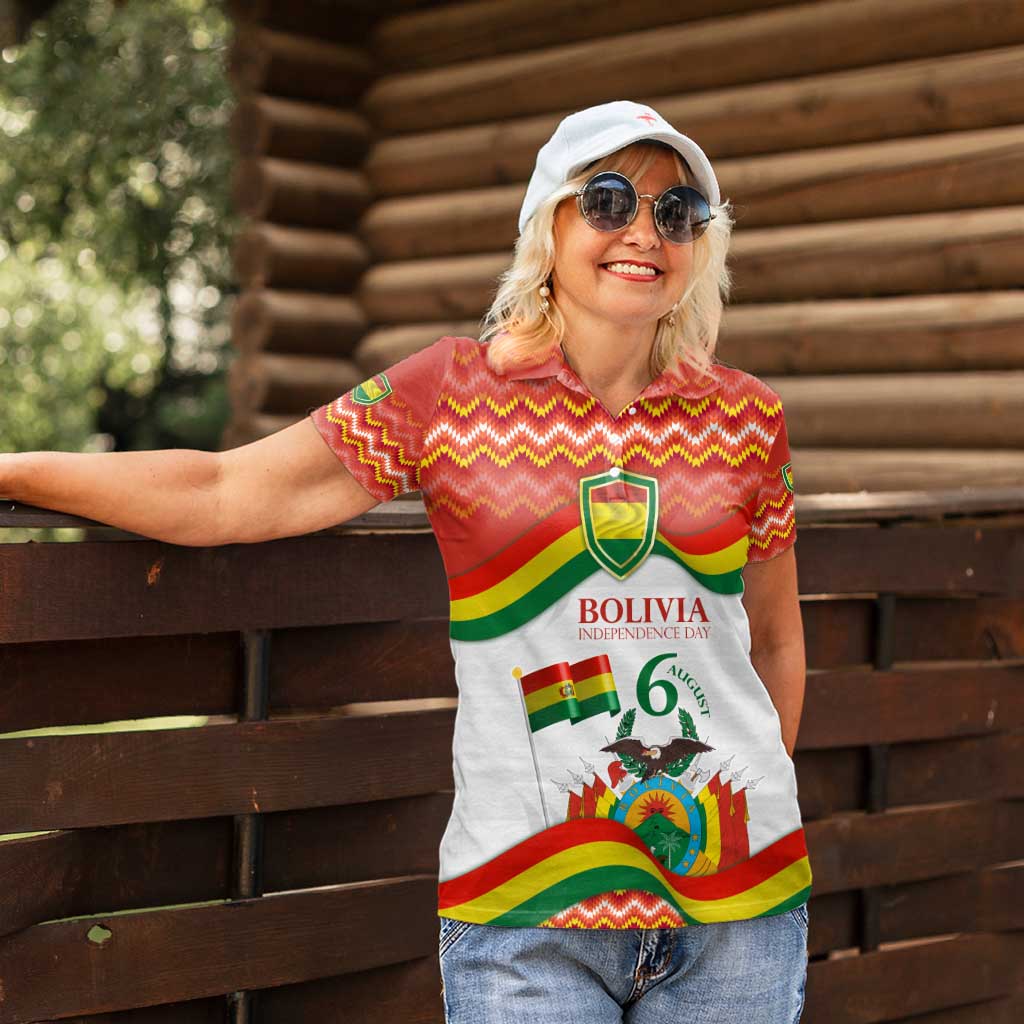 Bolivia Independence Day Women Polo Shirt with Flag Colors and August 6 Celebration Design
