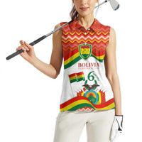 Bolivia Independence Day Women Sleeveless Polo Shirt with Flag Colors and August 6 Celebration Design