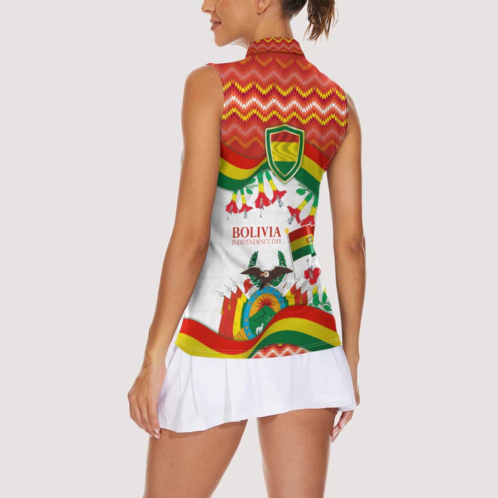 Bolivia Independence Day Women Sleeveless Polo Shirt with Flag Colors and August 6 Celebration Design