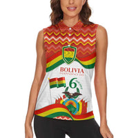 Bolivia Independence Day Women Sleeveless Polo Shirt with Flag Colors and August 6 Celebration Design