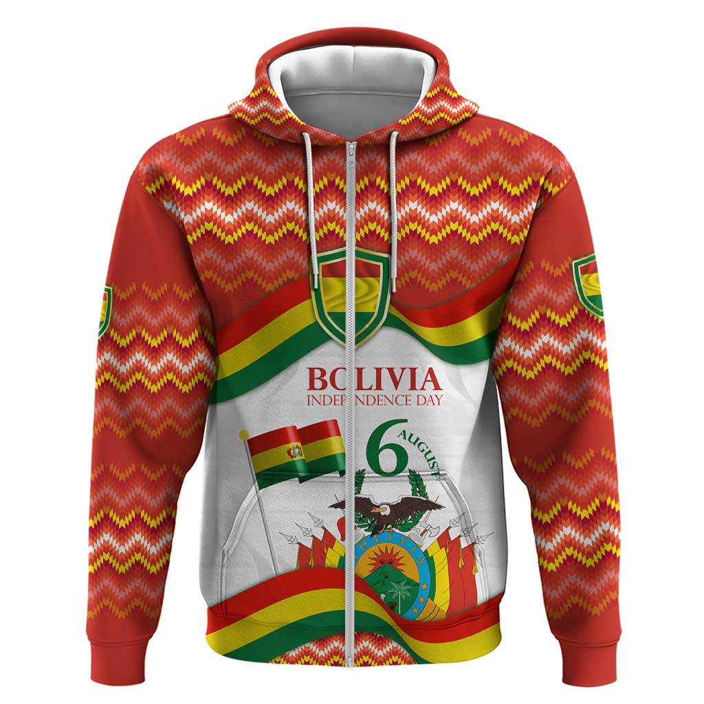 Bolivia Independence Day Zip Hoodie with Flag Colors and August 6 Celebration Design