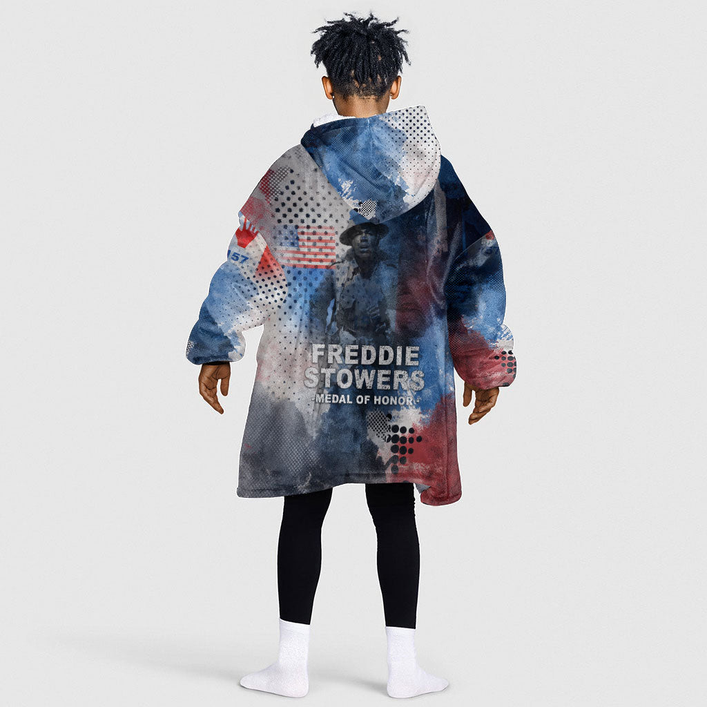 Freddie Stowers Kid Wearable Blanket Hoodie African American Military Hero - Medal Of Honor 157th Infantry Division