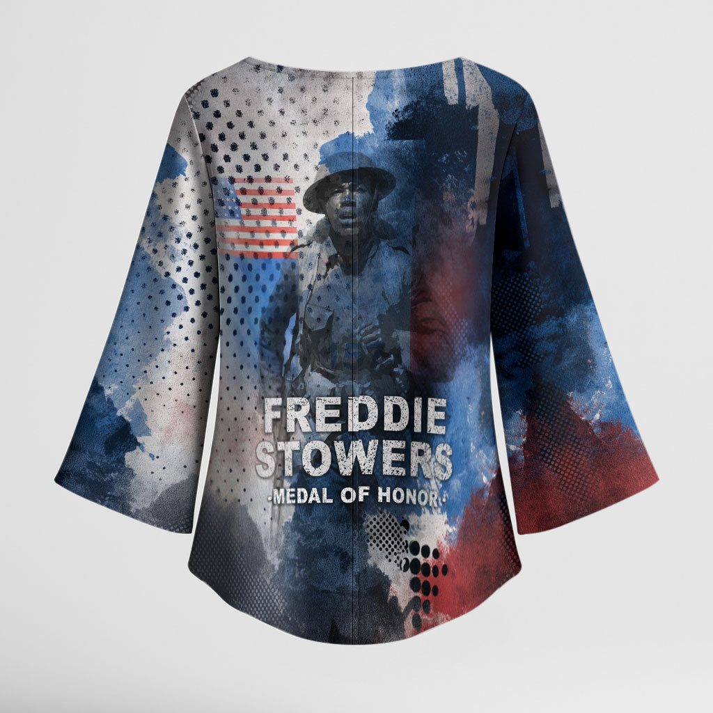 Freddie Stowers Kimono Sleeve Blouse African American Military Hero - Medal Of Honor 157th Infantry Division