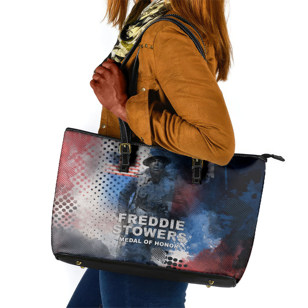 Freddie Stowers Leather Tote Bag African American Military Hero - Medal Of Honor 157th Infantry Division