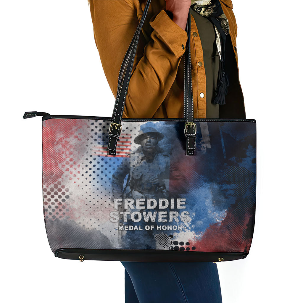 Freddie Stowers Leather Tote Bag African American Military Hero - Medal Of Honor 157th Infantry Division