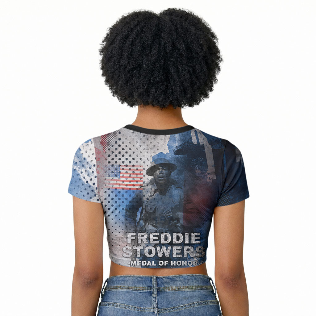 Freddie Stowers Raglan Cropped T shirt African American Military Hero - Medal Of Honor 157th Infantry Division
