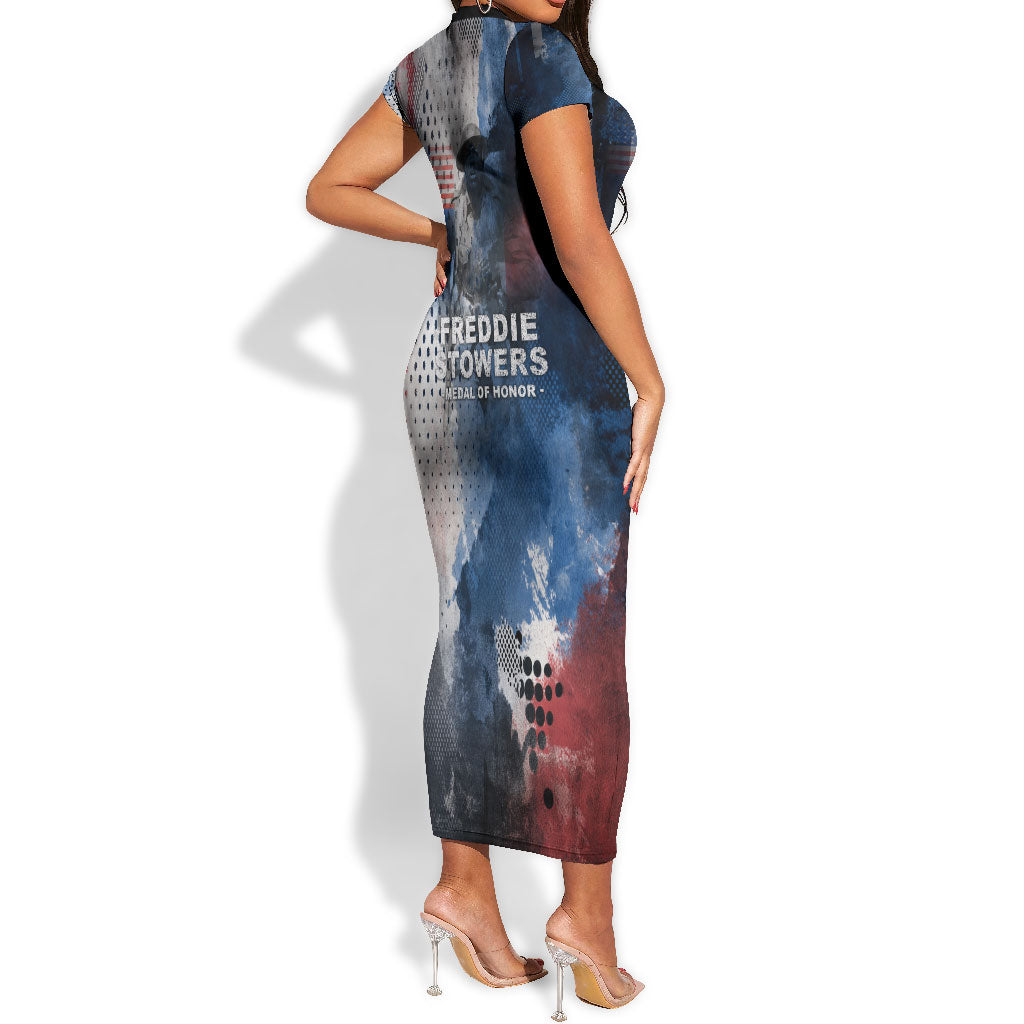 Freddie Stowers Short Sleeve Bodycon Dress African American Military Hero - Medal Of Honor 157th Infantry Division