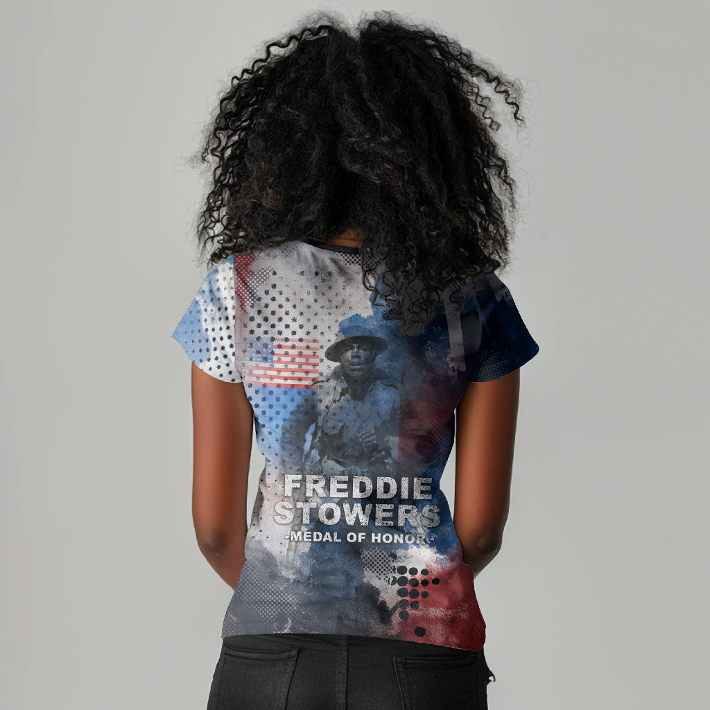 Freddie Stowers Women V-Neck T-Shirt African American Military Hero - Medal Of Honor 157th Infantry Division