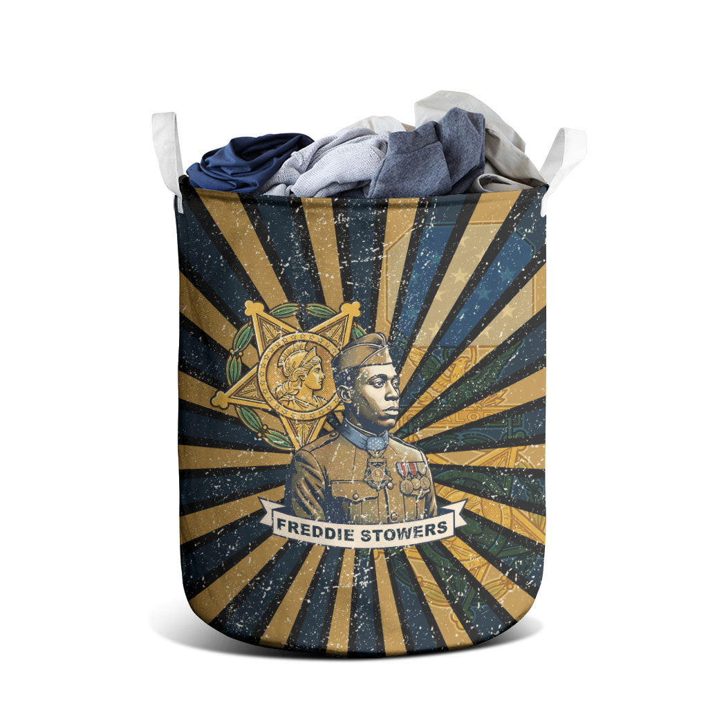 Freddie Stowers Laundry Basket Medal Of Honor Hero - Vintage Retro Sunburst - Military Valor Heritage