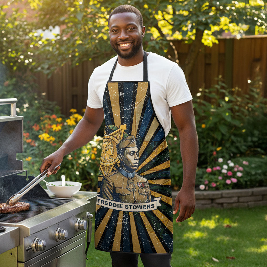 Freddie Stowers Apron Medal Of Honor Hero - Vintage Retro Sunburst - Military Valor Heritage