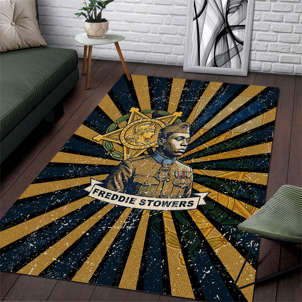 Freddie Stowers Area Rug Medal Of Honor Hero - Vintage Retro Sunburst - Military Valor Heritage