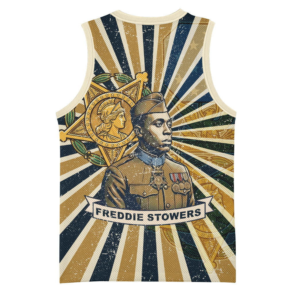 Freddie Stowers Basketball Jersey Medal Of Honor Hero - Vintage Retro Sunburst - Military Valor Heritage