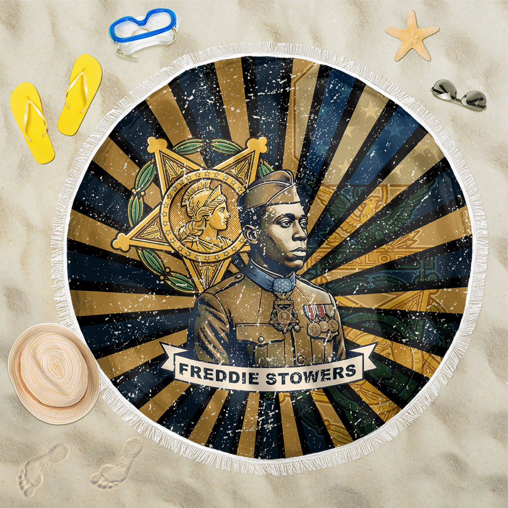 Freddie Stowers Beach Blanket Medal Of Honor Hero - Vintage Retro Sunburst - Military Valor Heritage