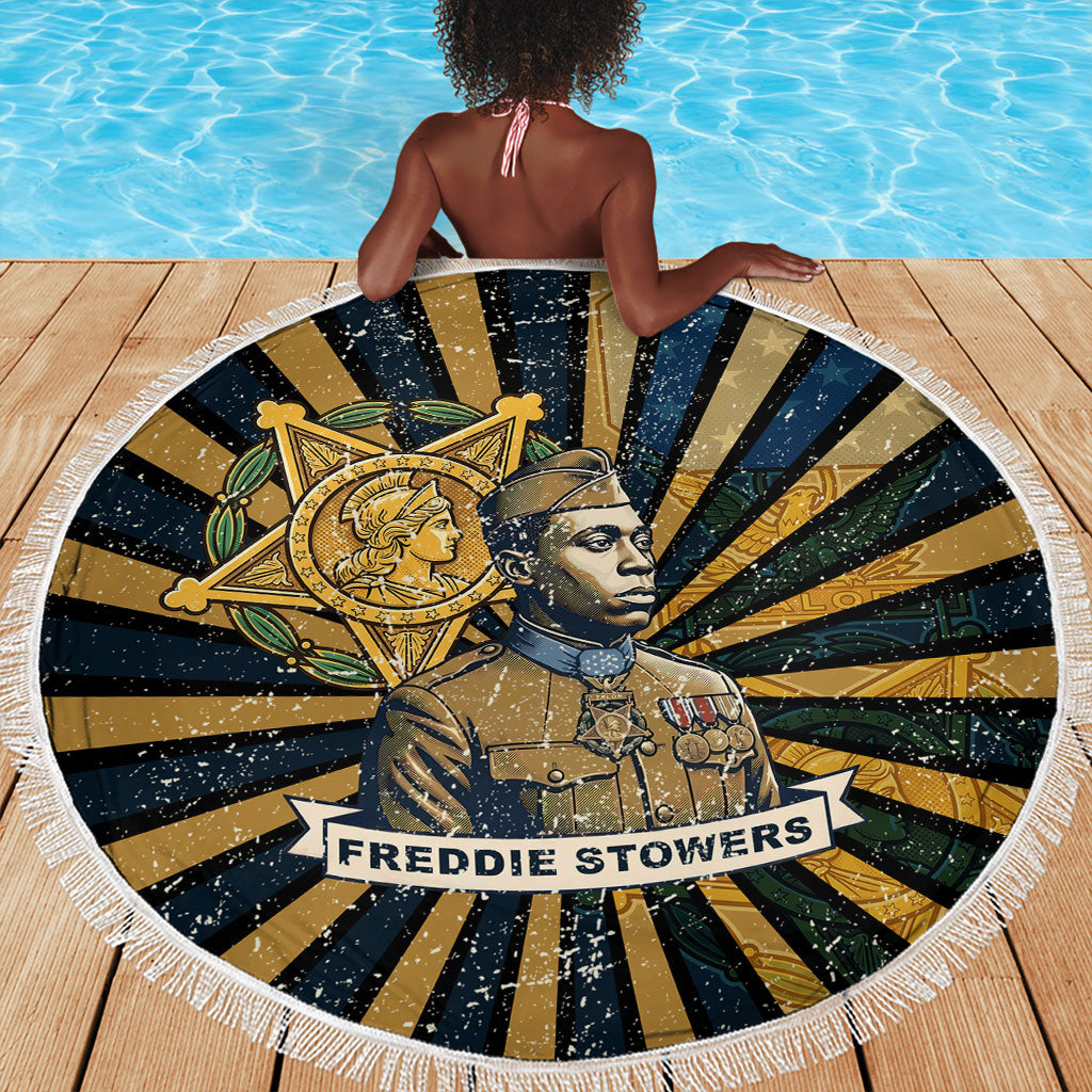 Freddie Stowers Beach Blanket Medal Of Honor Hero - Vintage Retro Sunburst - Military Valor Heritage